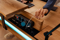 Rohový výškově nastavitelný stůl s epoxidovým LED osvětlením 13