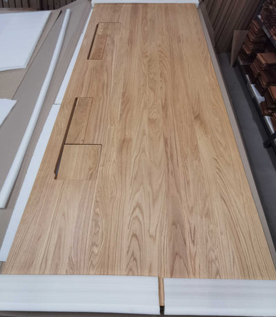 Oak tabletop with cable management unit