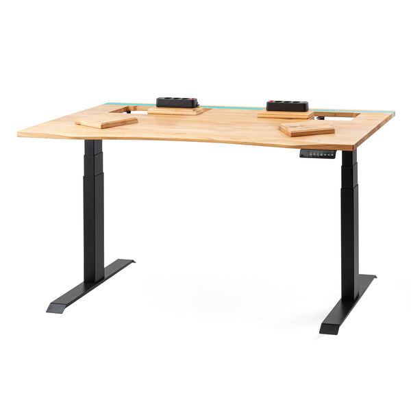 Hæve sænkebord egetræ med epoxy bord, LED lys og forlænget kabelbakke