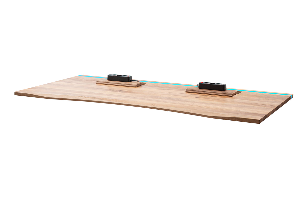 Walnut desk top with epoxy LED light and cable management unit