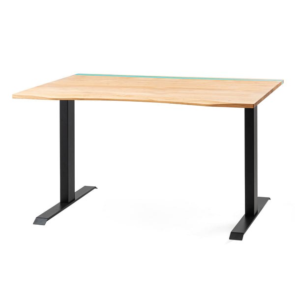 Massivt egetræs skrivebord med epoxy bord og LED lys
