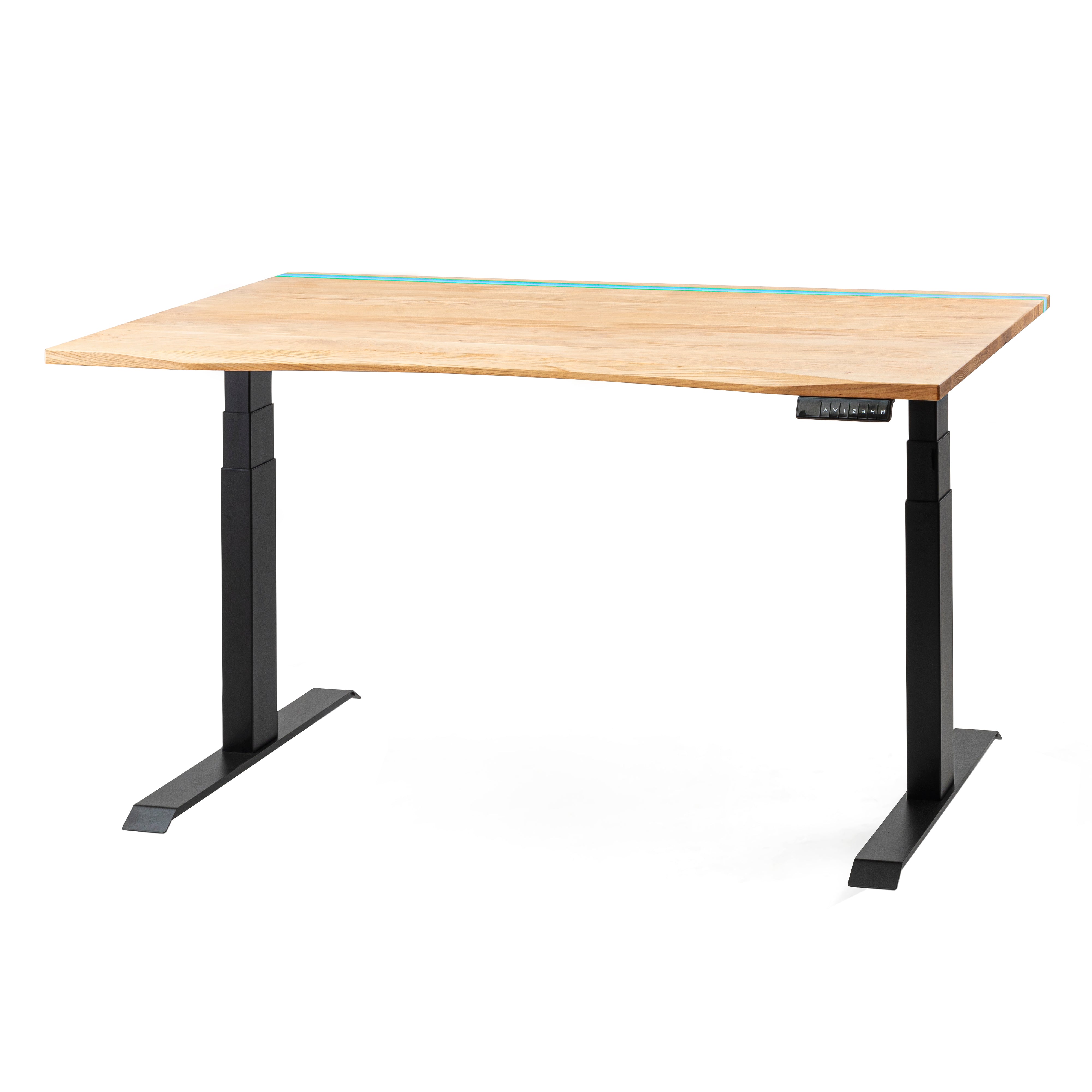 Höhenverstellbarer Schreibtisch mit Epoxid-LED-Licht (Eiche, massiv)