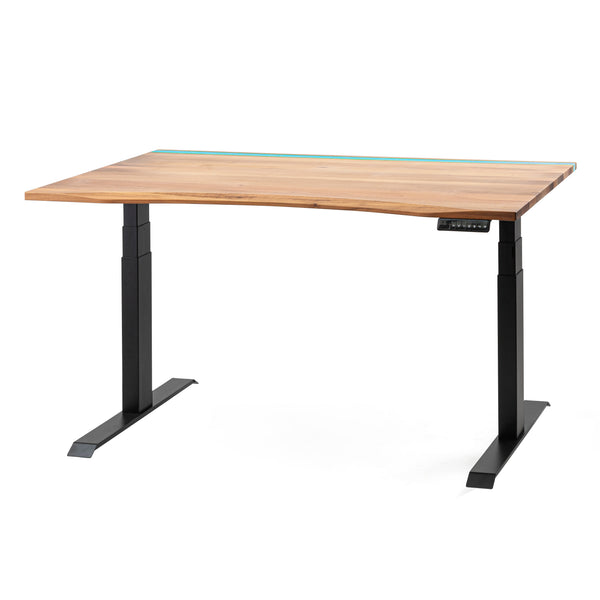 Höhenverstellbarer Schreibtisch mit Epoxid-LED-Licht (Walnuß, massiv)