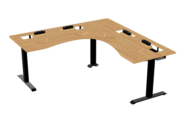 Wooden L shaped desk with extended cable management unit