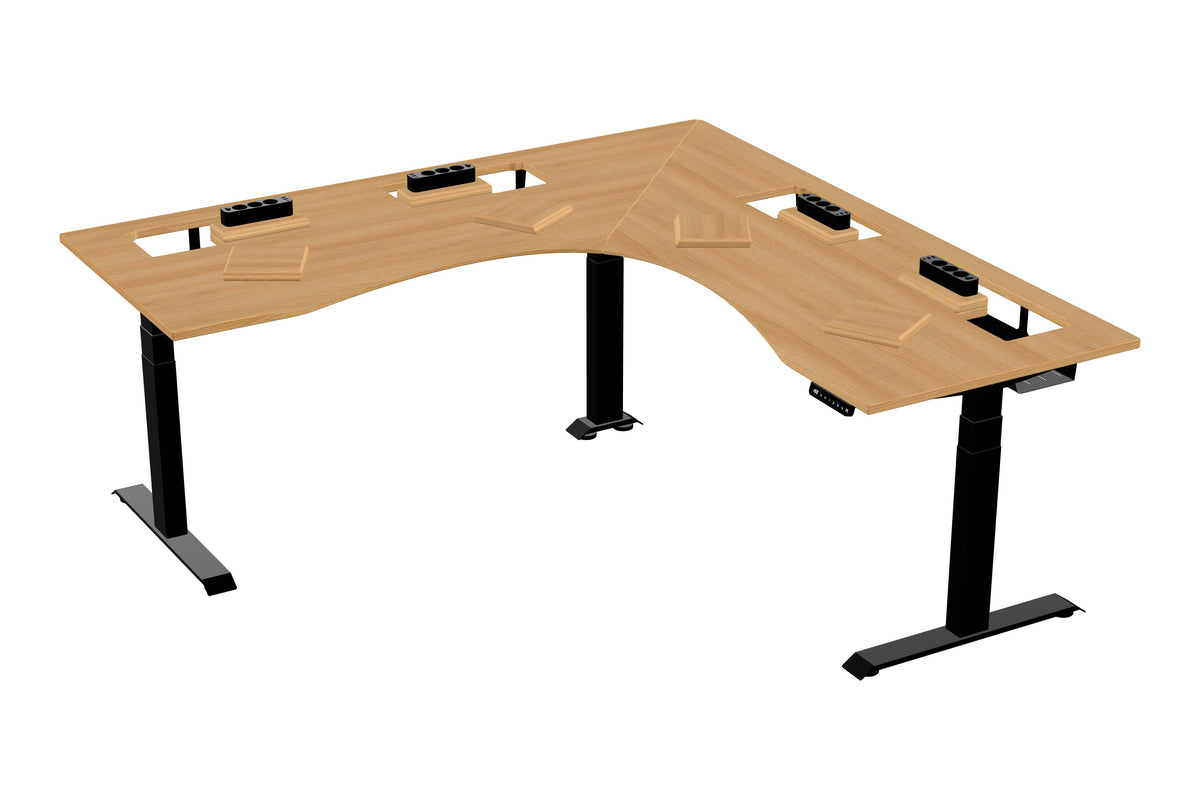 L shaped corner sit-stand desk with extended cable management