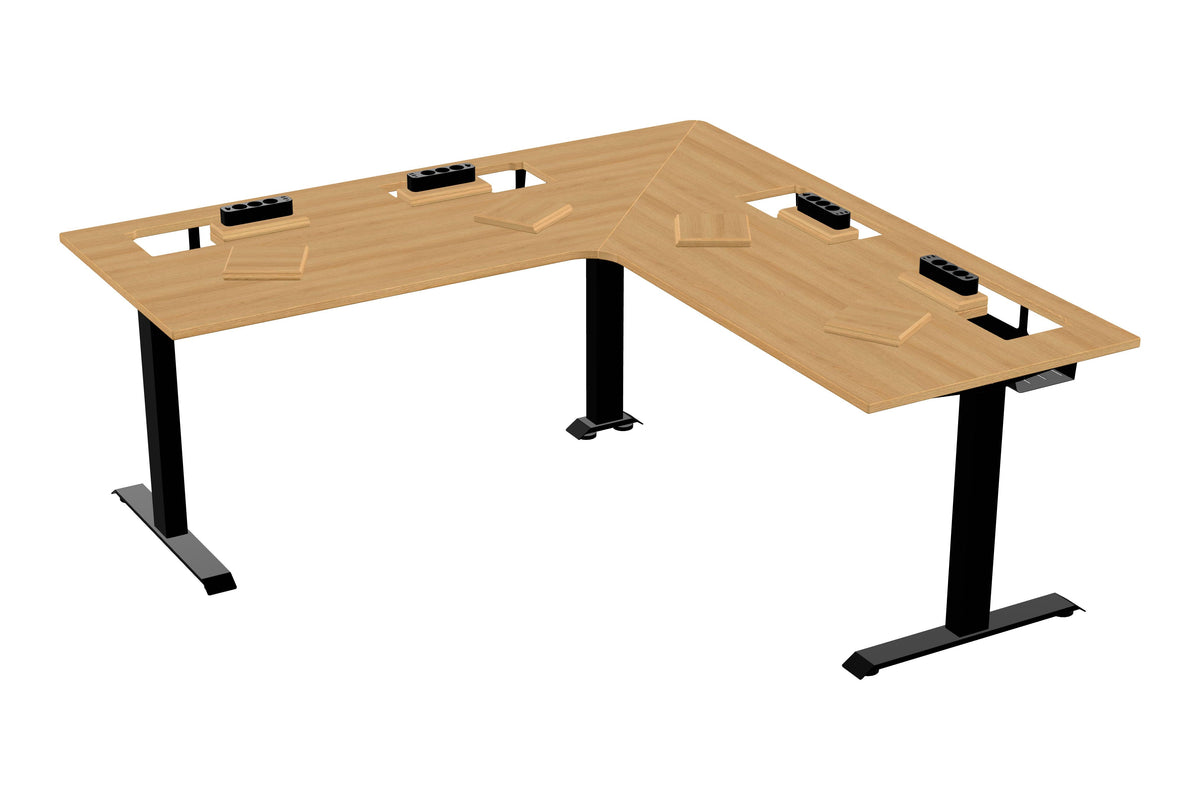 Wooden L shaped desk with extended cable management unit