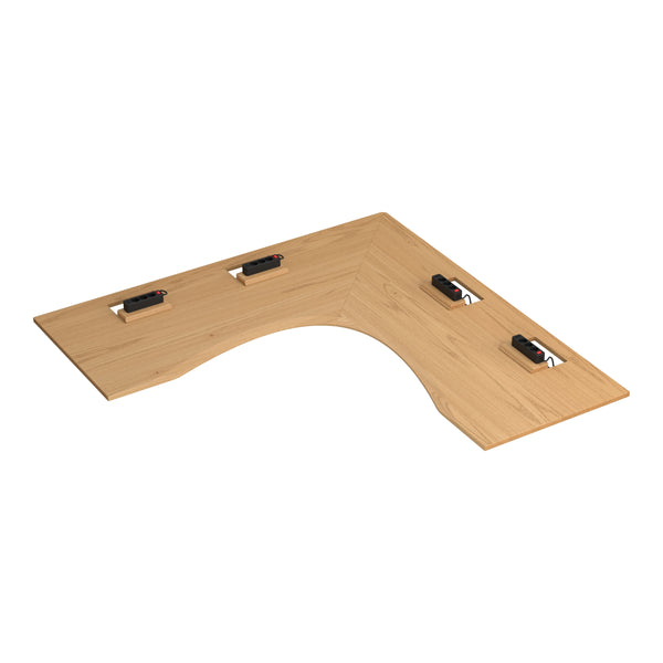 Plateau de bureau d'angle en chêne massif avec range-câble, 200×80 cm, bord ergonomique
