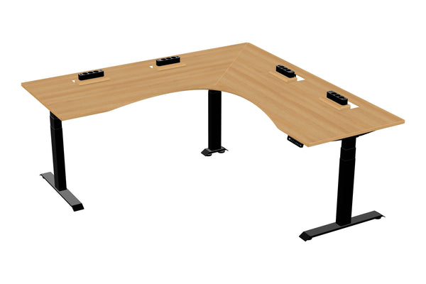 L shaped corner sit-stand desk with cable management