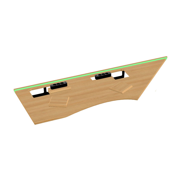 L-formet skrivebord egetræ med epoxy bord, LED lys og forlænget kabelbakke