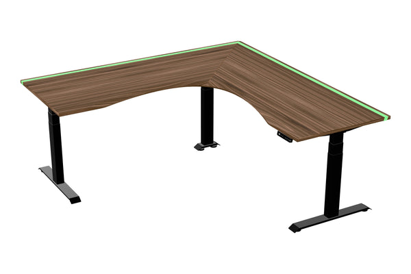 L shaped corner sit-stand desk with epoxy LED light