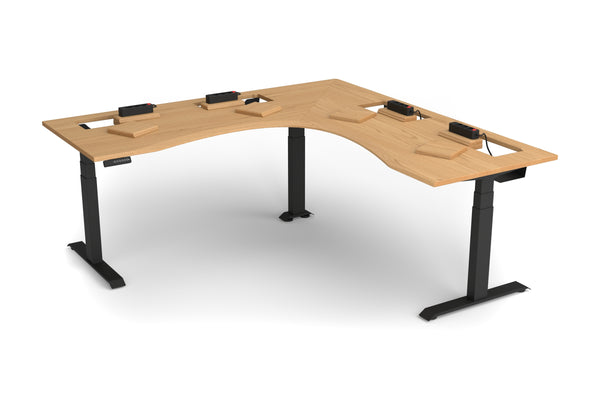 Tammi säädettävä kulmapöytä laajennetulla kaapelikourulla, 200×80 cm, ergonominen reuna