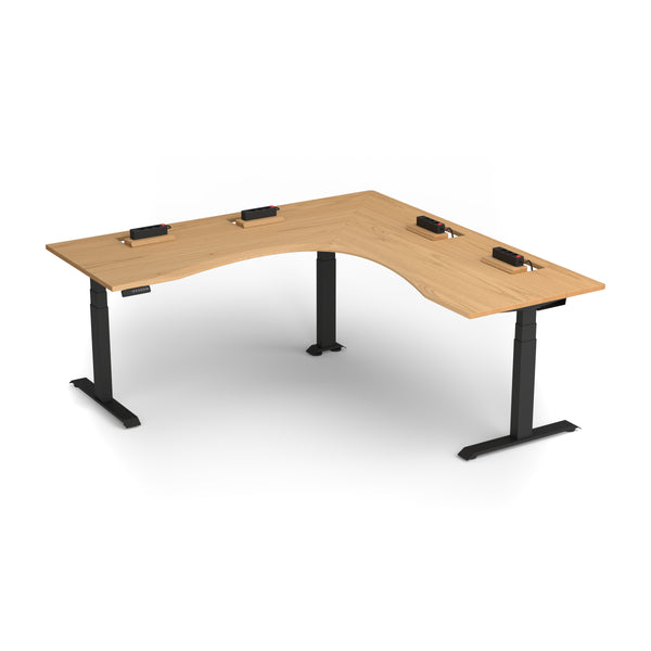 Oak standing corner desk with cable management, 200×80 cm, ergonomic edge