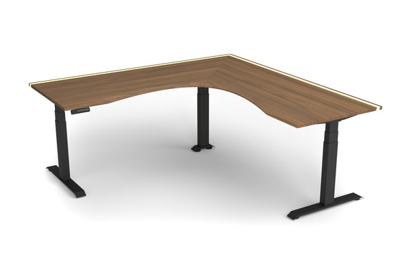 Pähkinä säädettävä kulmapöytä epoksi LED-valolla, 200×80 cm, ergonominen reuna