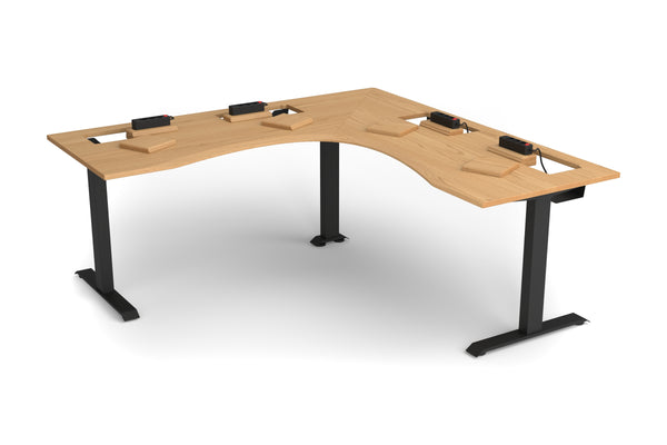 Tölgyfa sarokasztal kibővített kábelmenedzsmenttel, 200×80 cm, ergonomikus perem
