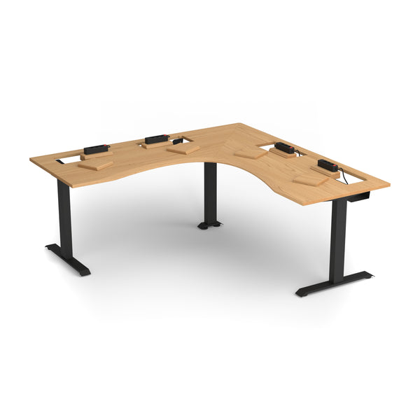 Oak corner desk with extended cable management, 200×80 cm, ergonomic edge