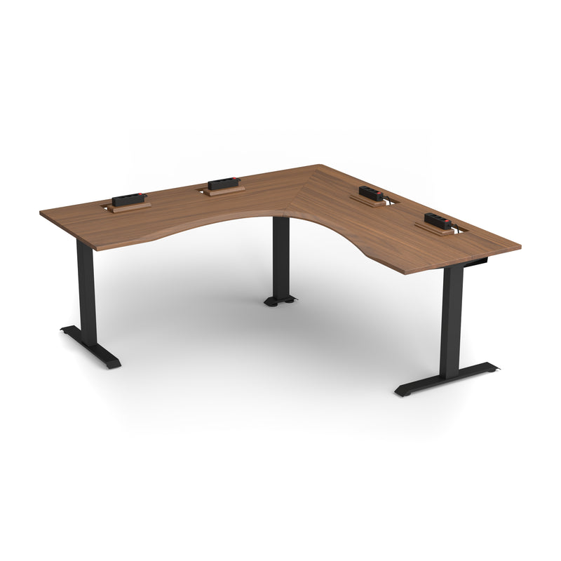Walnut L-shaped desk with cable management unit