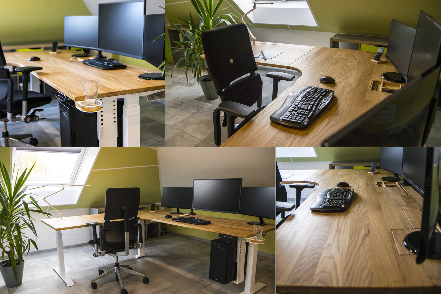 L shaped corner sit-stand desk with cable management | ErgoHide